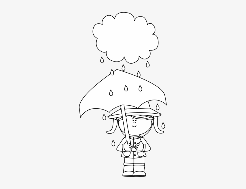 Black And White Girl Under A Rain Cloud - Raining Clipart Png Black And White, transparent png download