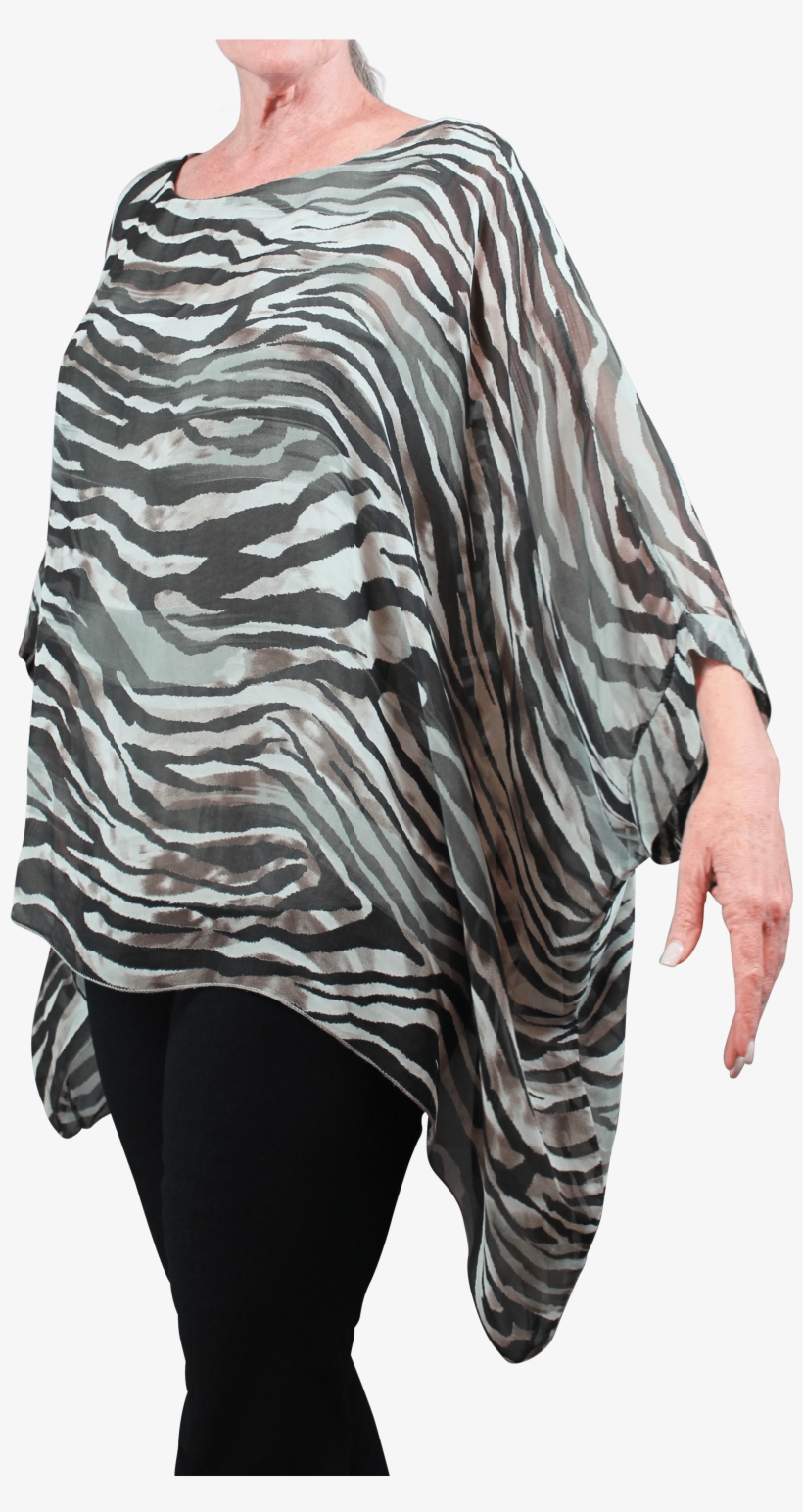 Silk Kaftan Scoop Neck Zebra Print Olive - Blouse, transparent png download
