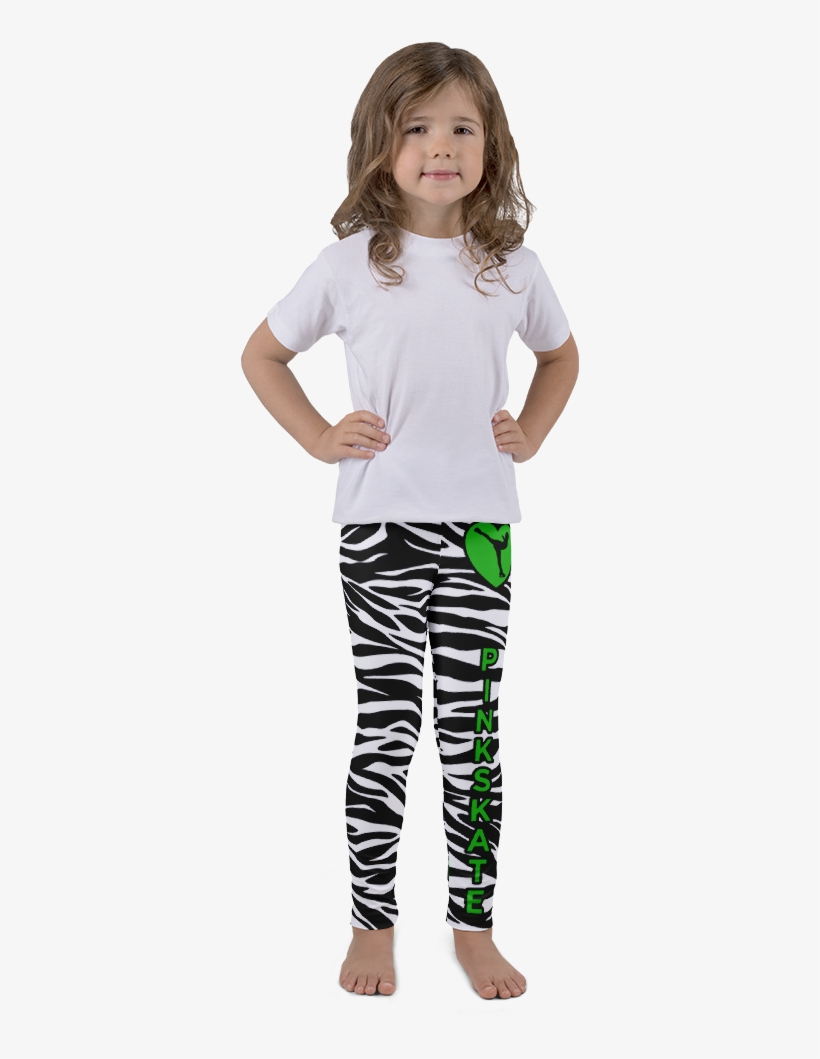 Girl's Zebra Print Leggings With Green Accent - Leggings, transparent png download