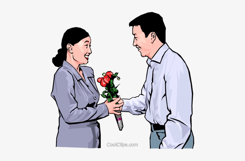 Woman Receiving Flowers From An Admirer Royalty Free - Boy Courting A Girl Clipart, transparent png download