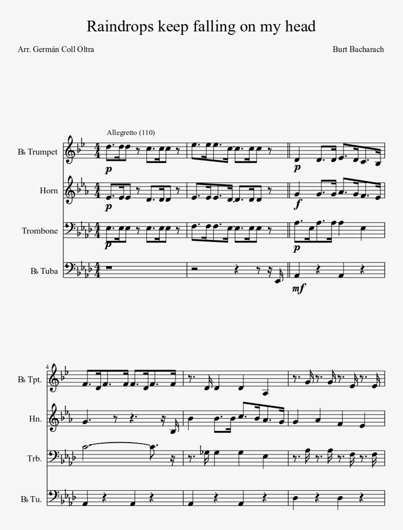 Raindrops Keep Falling On My Head Sheet Music Composed - Bach Contrapunctus 1 Sheet Music, transparent png download