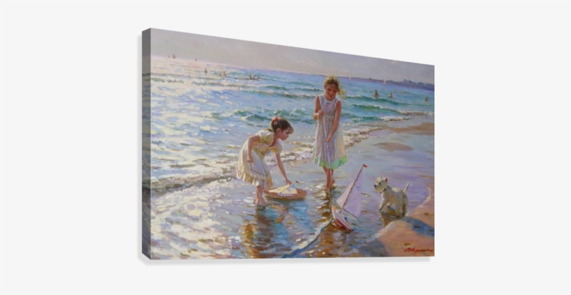 Children Playing By The Sea Canvas Print - Alexander Averin, transparent png download