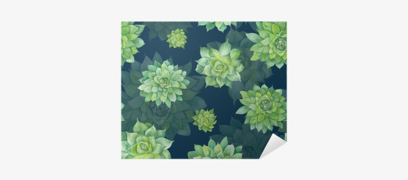Watercolor Succulent Pattern On Blue Background Poster - Gallery Direct Watercolor Succulent Pattern By Kisika, transparent png download