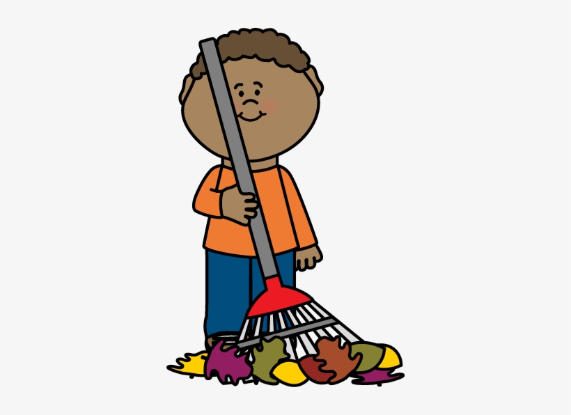 Boy Raking Autumn Leaves Clip Art - Raking Leaves Clip Art, transparent png download
