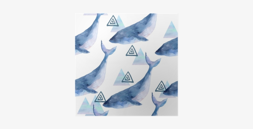 Watercolor Seamless Pattern With Whale And Geometrical - Watercolor Painting, transparent png download