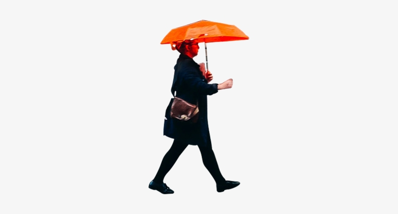 Woman Walking With Orange Umbrella Png - Rain, transparent png download