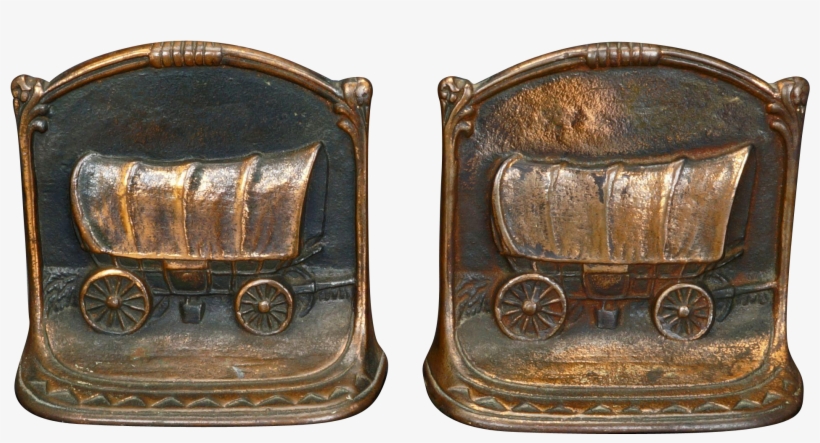 Covered Wagon Motif Heavy Cast Iron Bookends By Wh - Cast Iron Bookends, transparent png download