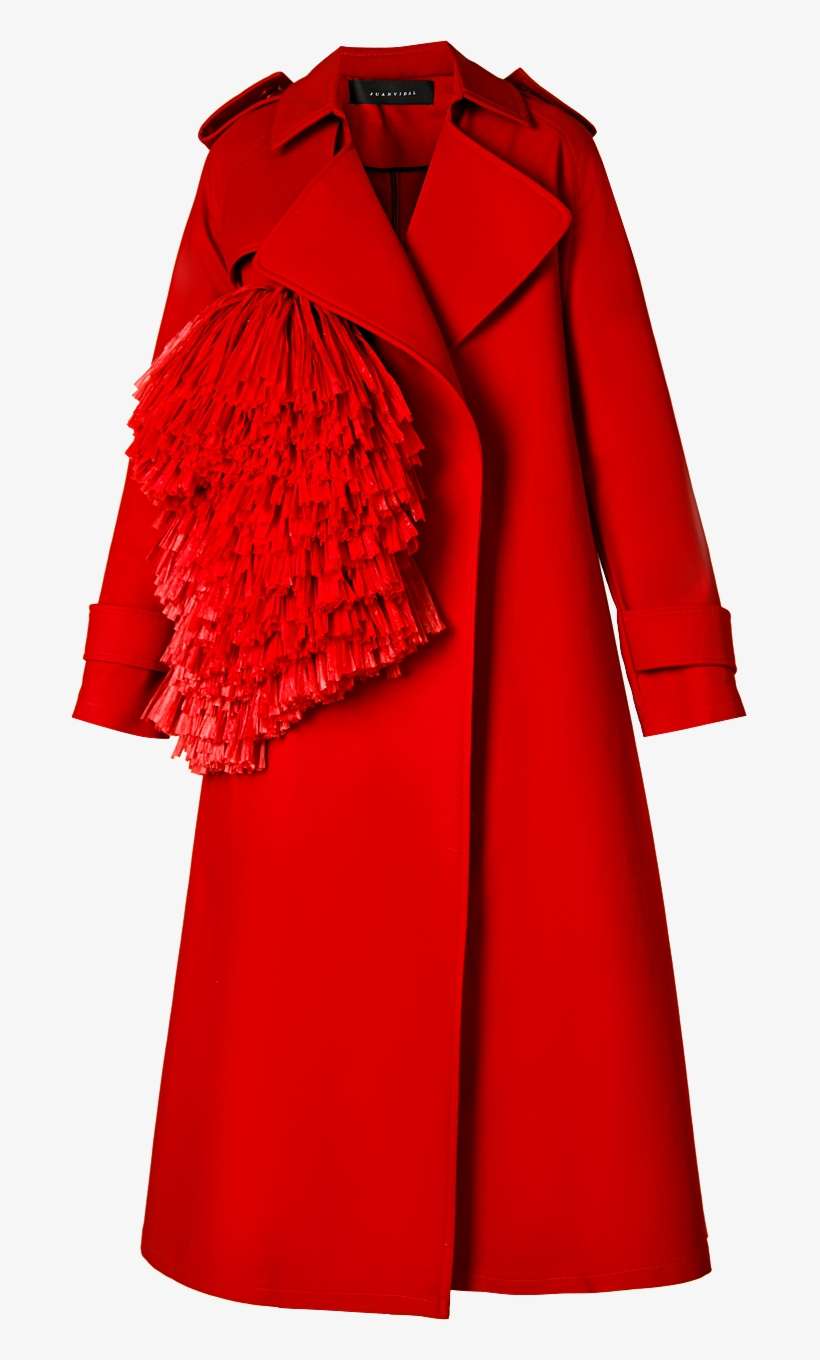 Raffia Pom Pom Trenchcoat Red - Fashion, transparent png download