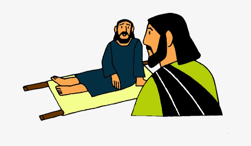 Man Lowered Through The Roof - Jesus Healing Bartimaeus Clipart, transparent png download