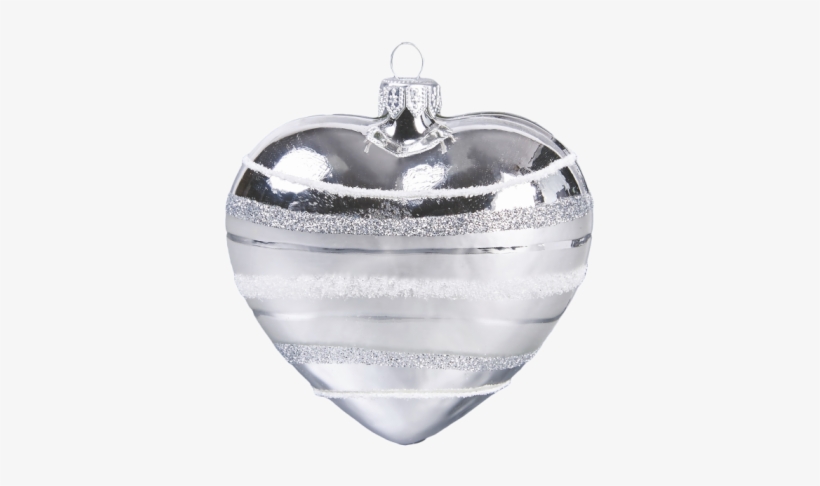 Hand-made Glass Silver Heart With White Glitter Bands - Heart, transparent png download