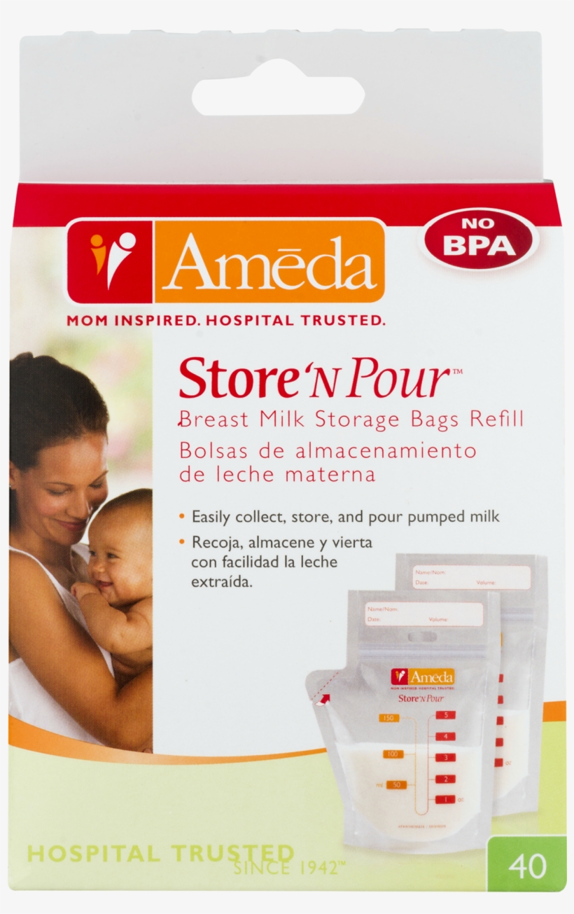 Ameda Store 'n Pour Breast Milk Storage Bags Refill - Ameda Store'n Pour Milk Storage Bags + 2 Adapters -, transparent png download