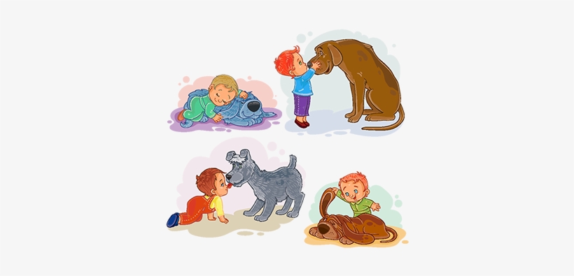 Clip Art Illustrations Of Little Boys And Their Dogs, - Illustration, transparent png download