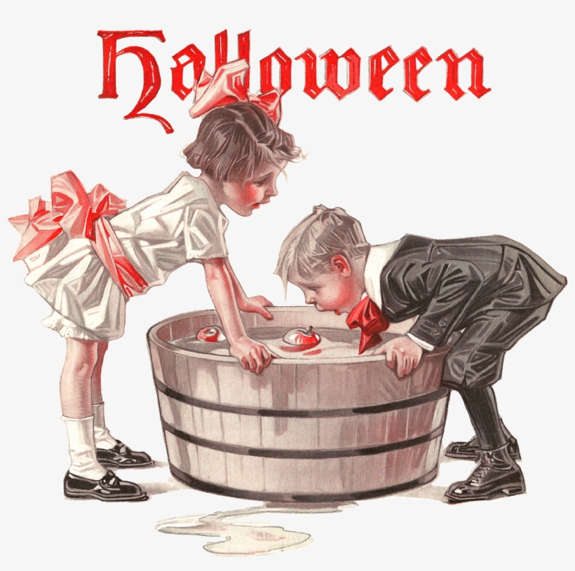 Antique Halloween Digital Download - Bobbing For Apples Illustration, transparent png download