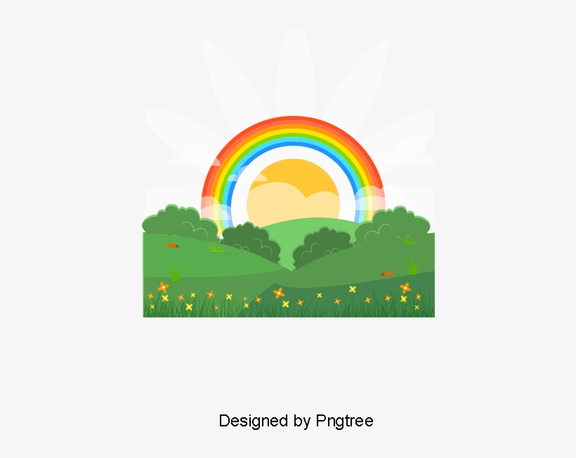 Vector Spring Landscape Plan, Rainbow, Meadow, Sun - Circle, transparent png download