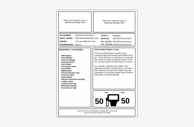 Download Monroney Window Sticker Template Transparent PNG Download