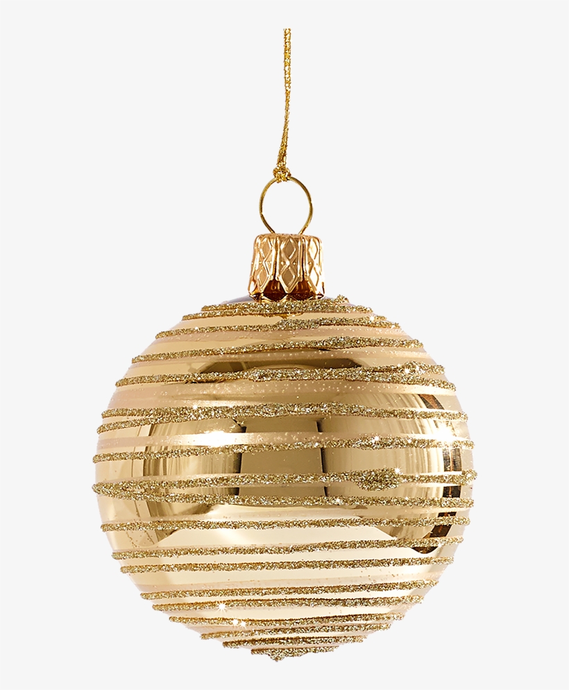 Glass Bauble Gold With Golden Stripes, 8cm - Christmas Ornament, transparent png download