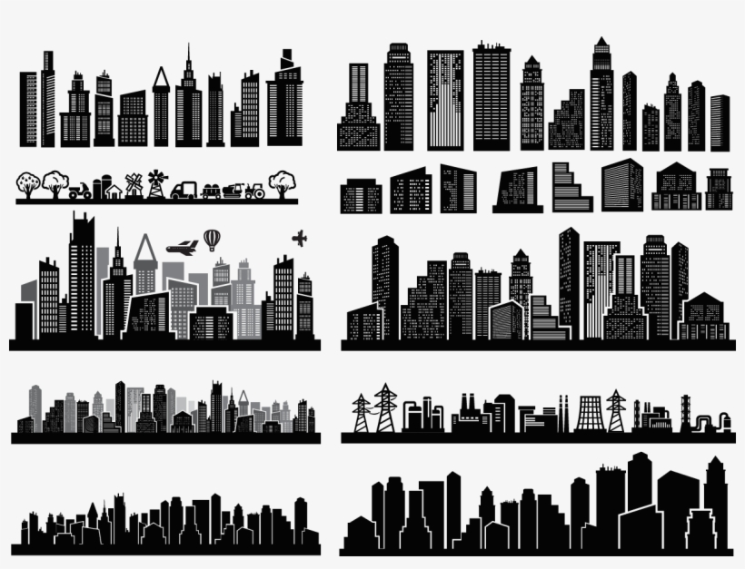 City Skyscrapers Silhouette Set - City Lights, transparent png download