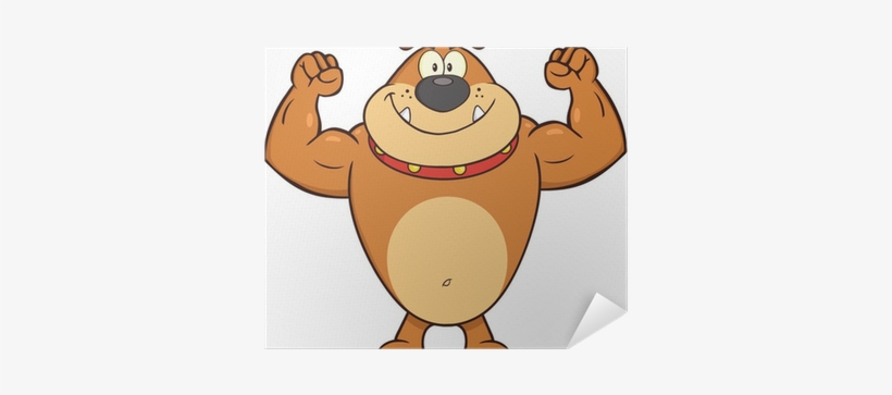 Smiling Brown Bulldog Cartoon Character Showing Muscle - Bulldog Cartoon, transparent png download