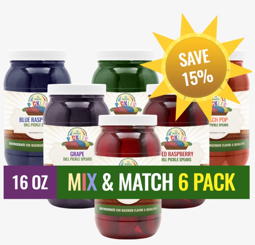 16oz Jars Six Flavor Mix & Match Pack Save 15% - Different Flavors Pickles, transparent png download