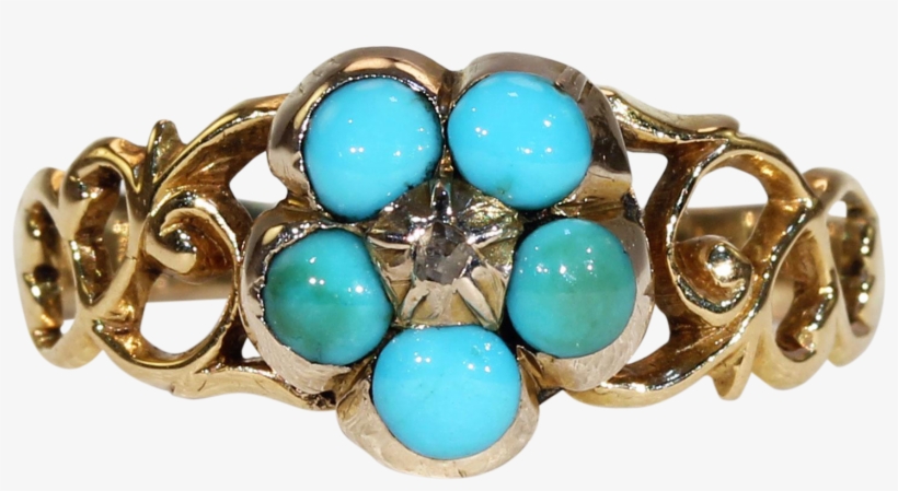 Victorian Turquoise Diamond Forget Me Not Ring Gold - Gold, transparent png download