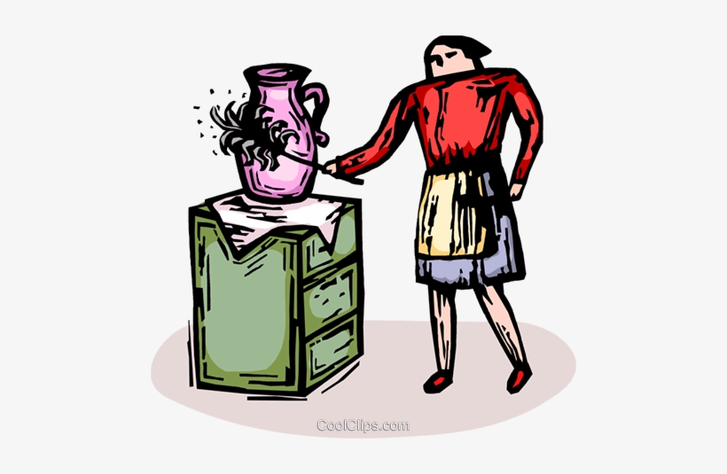 Woman Dusting With A Feather Duster Royalty Free Vector - Dust Furniture Cartoon, transparent png download