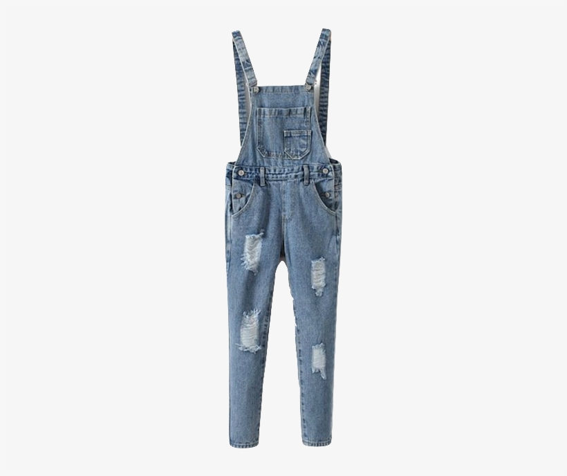 Washed Ripped Denim Overall Jeans - Overall, transparent png download