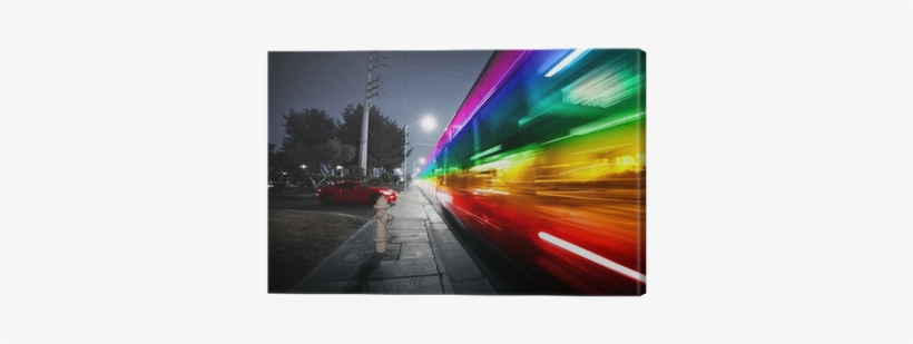 Rainbow Spectrum Blurred Motion City Bus At Night Canvas - Blurred Motion, transparent png download
