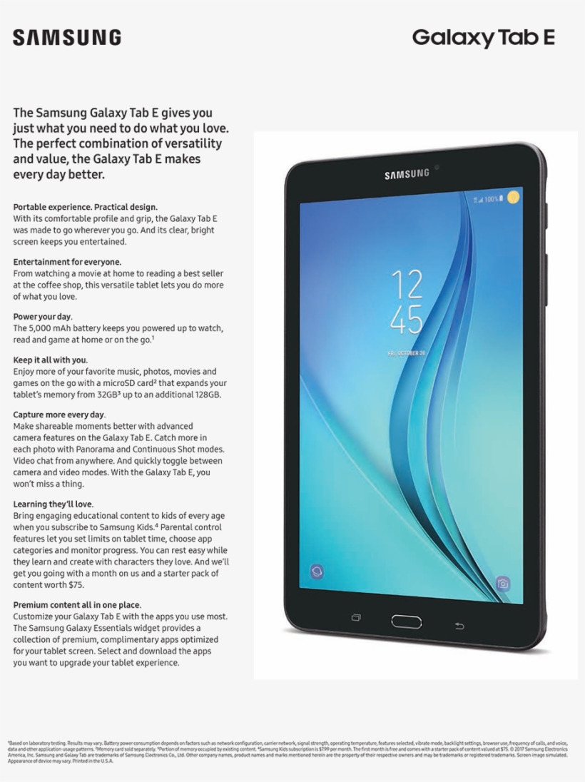 Samsung Galaxy Tab E - Samsung, transparent png download