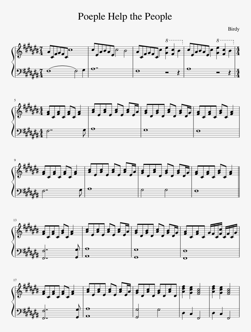 Poeple Help The People Sheet Music Composed By Birdy - People Help The People Spartito, transparent png download