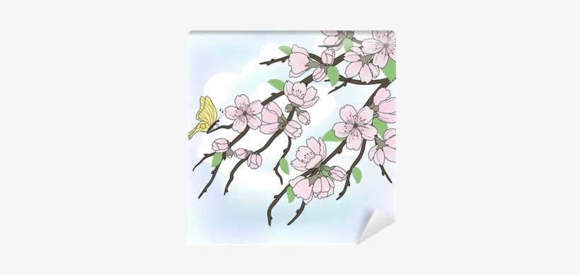Beautiful Vector Sakura Branch With Flowers On Sky - Vector Graphics, transparent png download