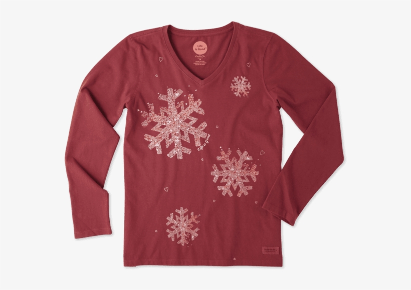 Women's Snowflake Tiny Hearts Long Sleeve Crusher Vee - Sleeve, transparent png download