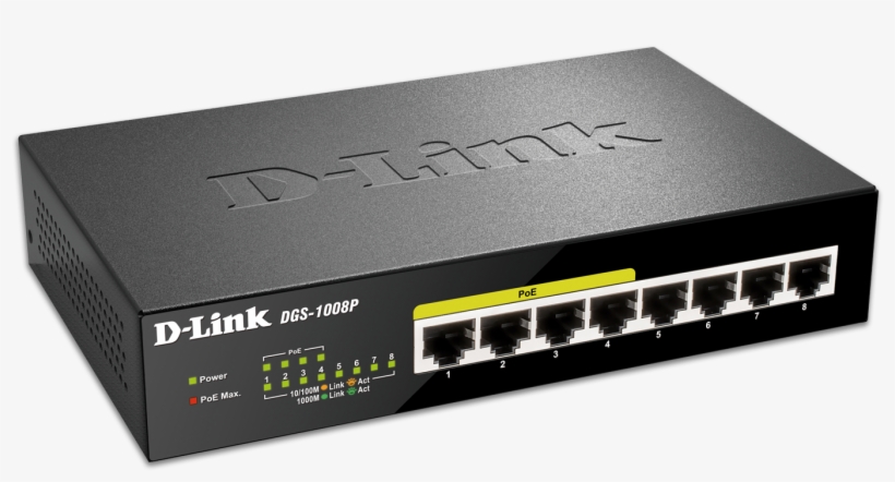 Dgs 1008p D1 Side 1664×936 - D Link 8 Port Gigabit Poe Switch Dgs 1008d, transparent png download