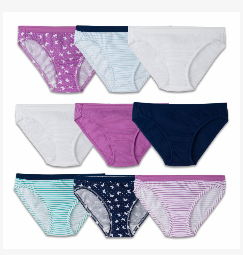 Girls' 9 Pack Assorted Color Bikini Assorted Print - Undergarment, transparent png download