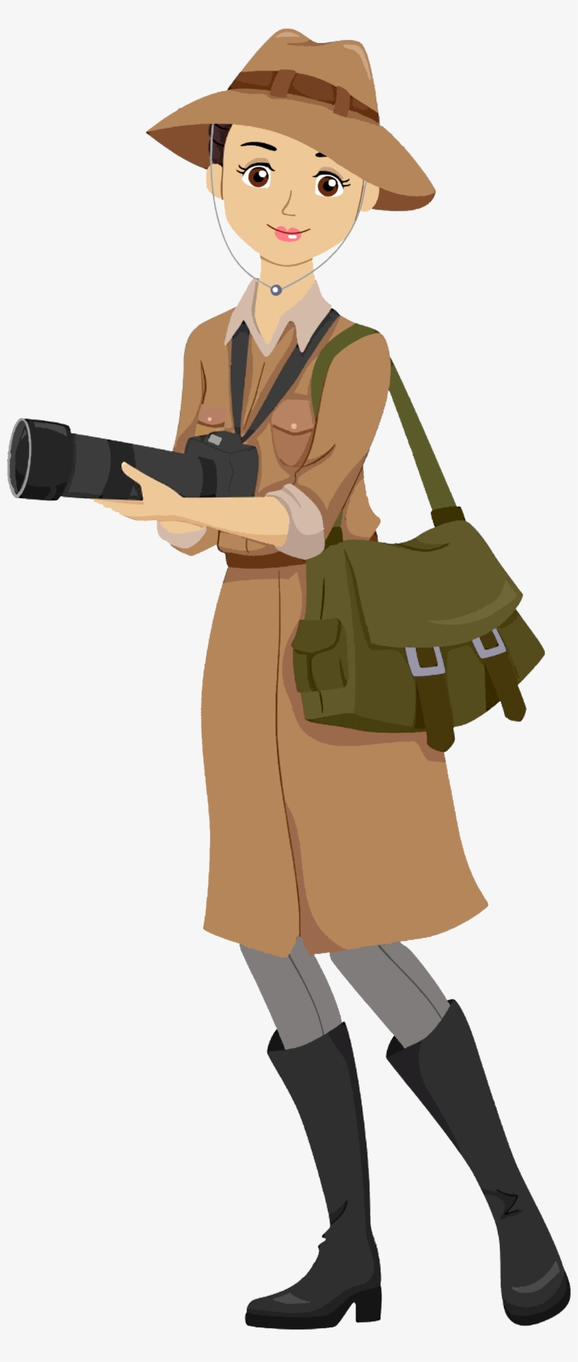Teenage Girl Dressed In A Safari Outfit Holding A Dslr - Cartoon Safari Girl, transparent png download