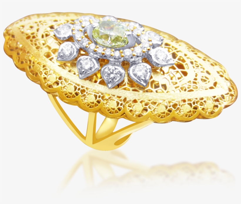 18kt Yellow Gold, Intricate Filigree Base, Round Brilliant - Gemstone, transparent png download