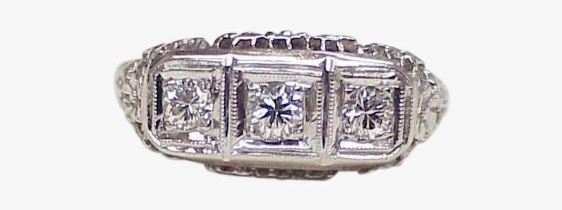 Art Deco Filigree 3 Diamond Ring - Art Deco Filigree 3 Diamond Ring .52 Ctw 14k White, transparent png download