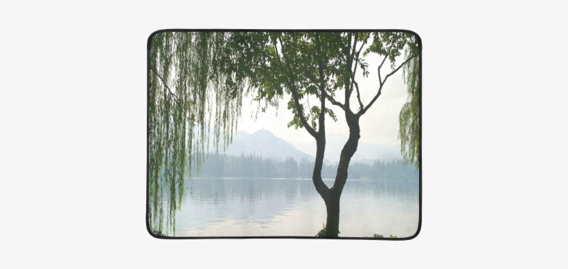 Weeping Willow Mountian View Beach Mat - Weeping Willow Lake Mountain Landsc Shower Curtain, transparent png download