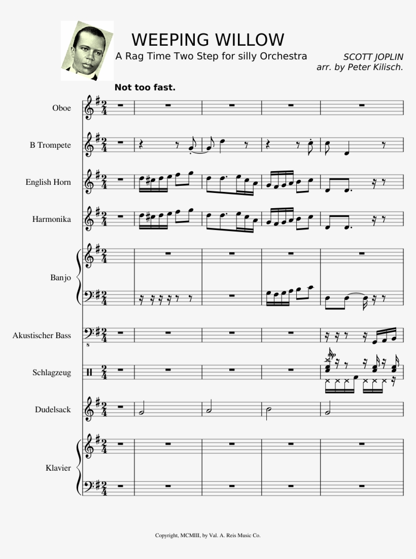 Weeping Willow Sheet Music Composed By Scott Joplin - Sheet Music, transparent png download