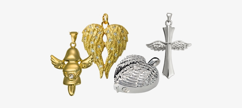 Angel Wings - Angel Wing Heart Cremation Jewelry In 14kt Gold Plating, transparent png download