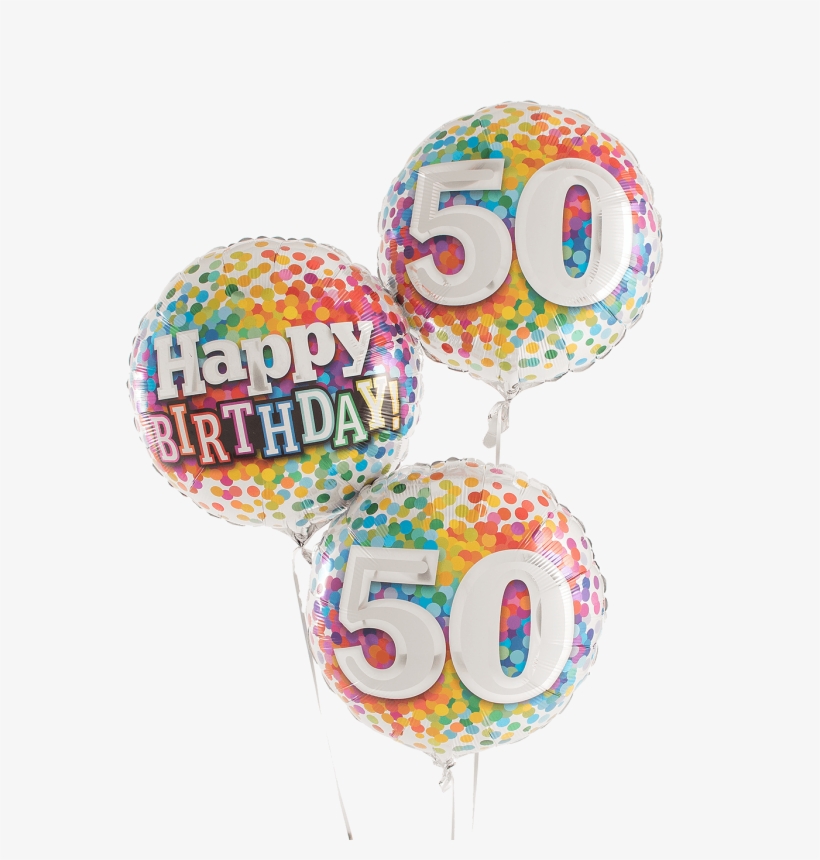 50 Rainbow Confetti Birthday Balloons - 18' Happy Birthday Rainbow Confetti Round Foil Balloon, transparent png download