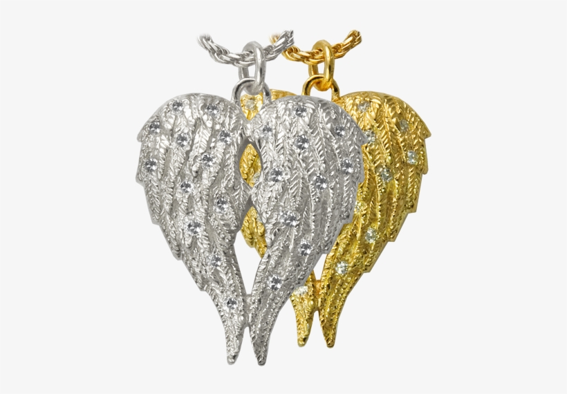 Angel Wings Pendant For Rememberance Of Two Individuals - 14k Gold Cremation Jewelry - My Angel Companion Necklace, transparent png download