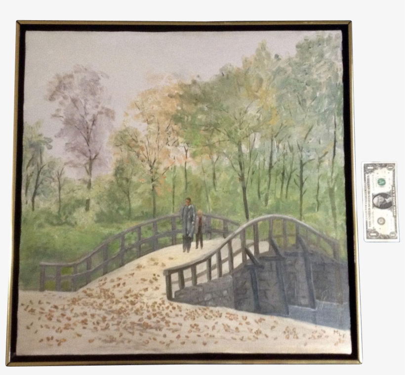 A Man And His Son Walking Over A Stone Bridge Oil Painting - Art, transparent png download