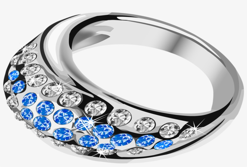 Silver Engagement Ring With Blue Diamond Pearls - Ring, transparent png download