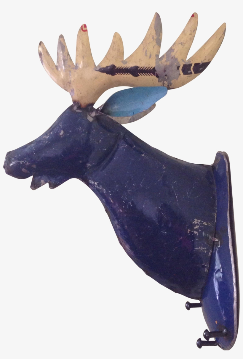 Rustic Blue Metal Moose Head Wall Mount On Chairish - Reindeer, transparent png download