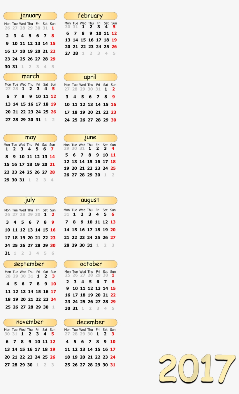 2017 Calendar Template Image - Plantilla Calendario 2017 Png, transparent png download