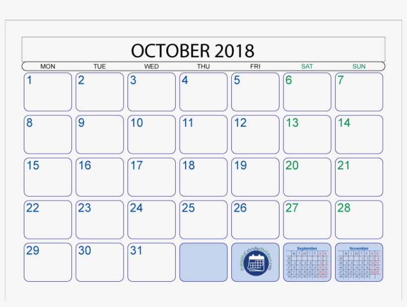 Download October 2018 Printable Calendar Pdf - Monthly Planner October ...