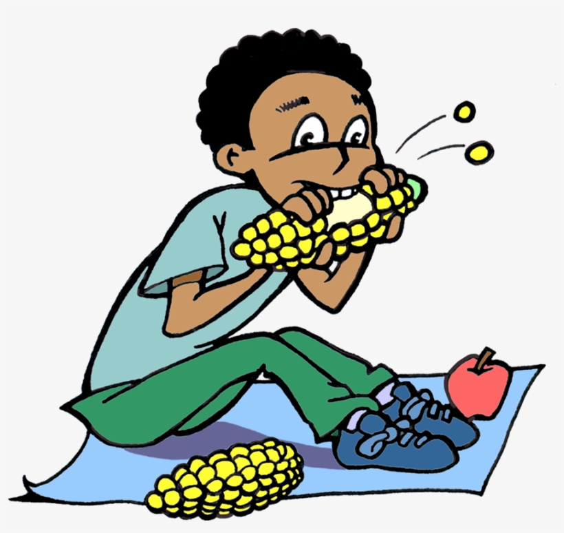 Drawing Of Boy Sitting On A Blanket And Eating Corn, transparent png download