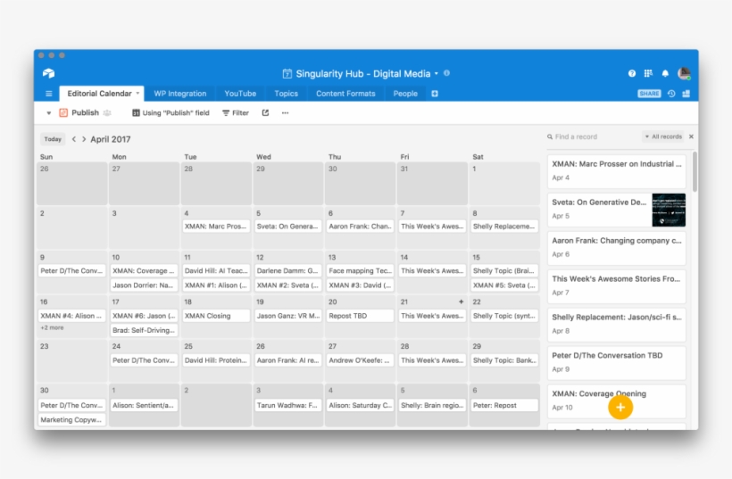 Singularity Hub Uses Its Editorial Calendar To Publish Airtable Ux