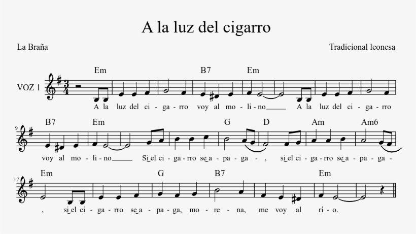 A La Luz Del Cigarro Sheet Music Composed By Tradicional - Sheet Music, transparent png download