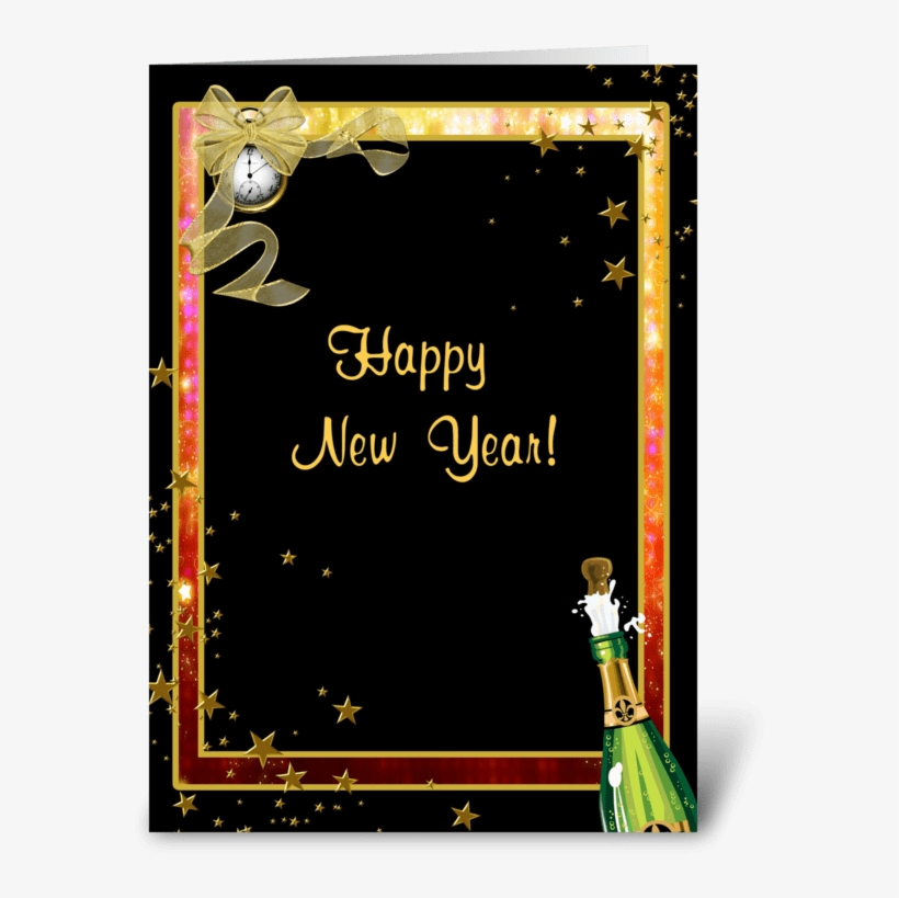 Happy New Year, Champagne, Clock, Stars Greeting Card - Champagne, transparent png download